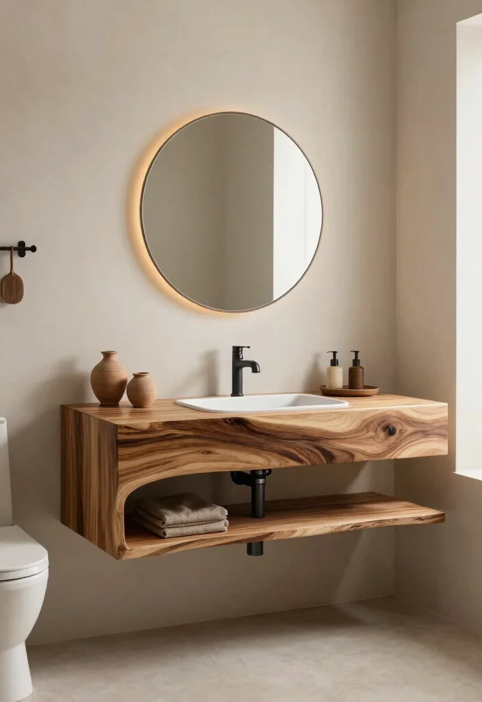 14 Japandi Bathroom Vanity Ideas With Calm Minimal Style - 12. Nature-Inspired Vanity 1