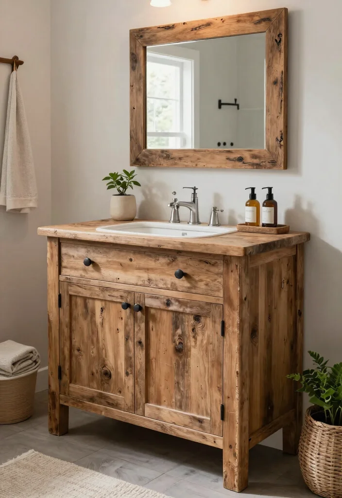 14 Japandi Bathroom Vanity Ideas With Calm Minimal Style - 14. Rustic Chic Vanity 1