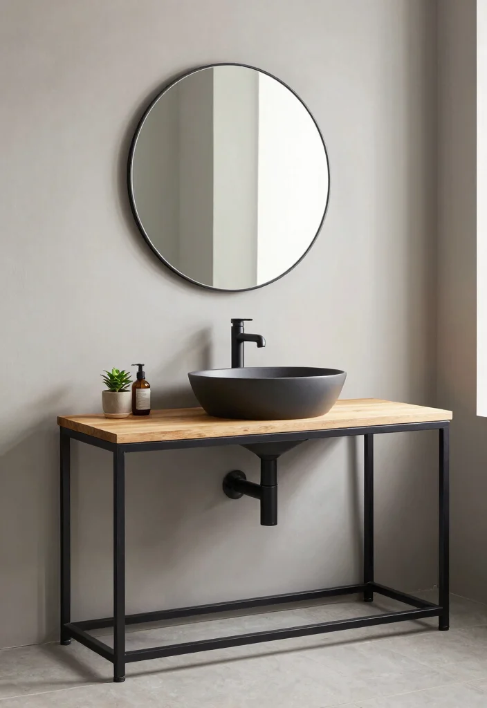 14 Japandi Bathroom Vanity Ideas With Calm Minimal Style - 3. Minimalist Metal Frame Vanity 1