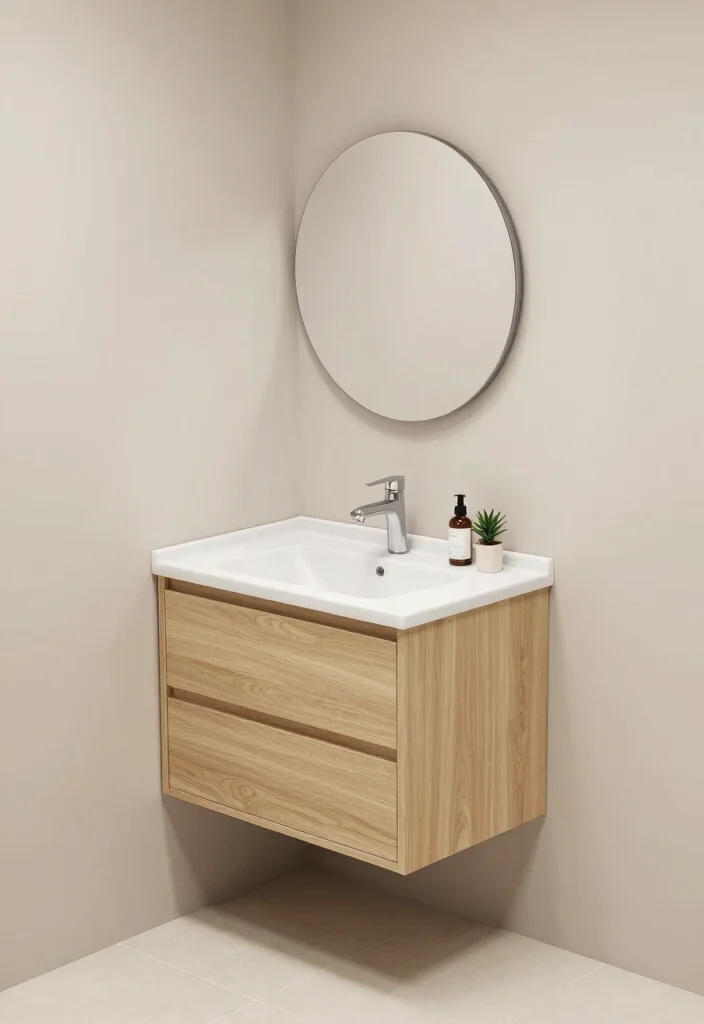 14 Japandi Bathroom Vanity Ideas With Calm Minimal Style - 9. Compact Corner Vanity 1