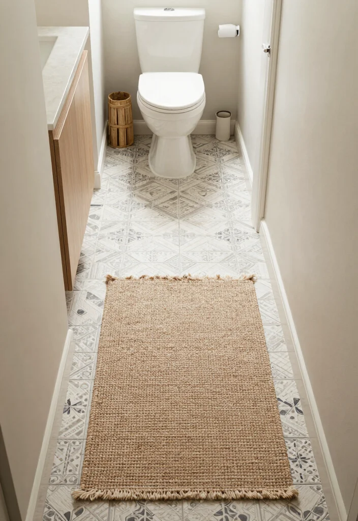 14 Narrow Half Bathroom Ideas For Smart Design - 11. Textured Flooring 1
