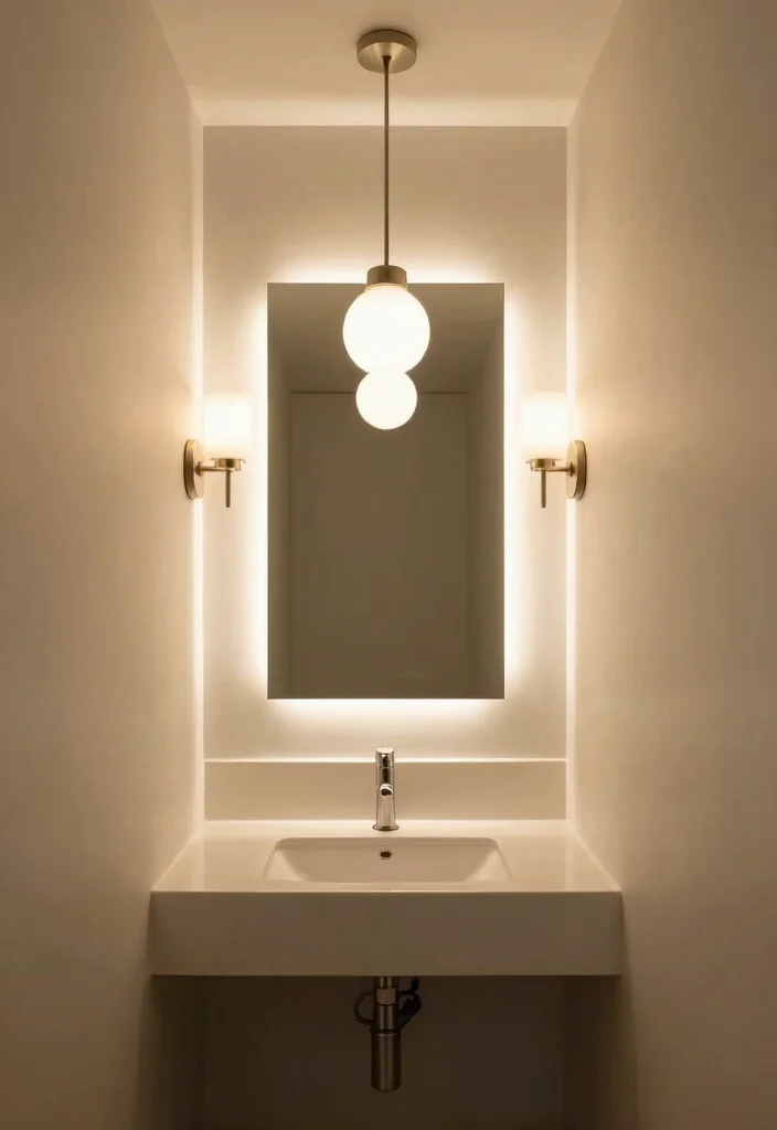 14 Narrow Half Bathroom Ideas For Smart Design - 6. Innovative Lighting Fixtures 1