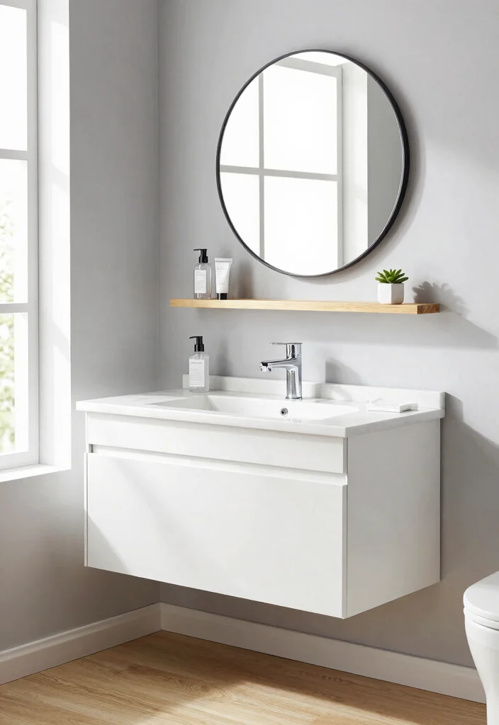 14 Open Vanity Bathroom Ideas For Airy Spaces - 1. Floating Shelves with Minimalist Vanities 1