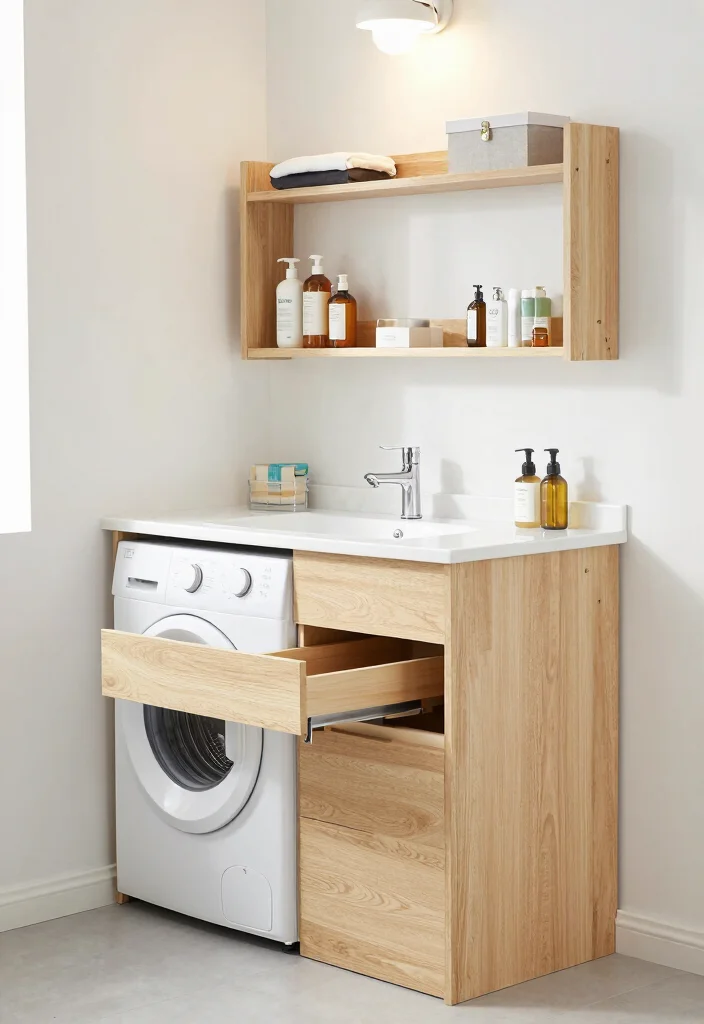 14 Open Vanity Bathroom Ideas For Airy Spaces - 10. Integrated Laundry Solutions 1