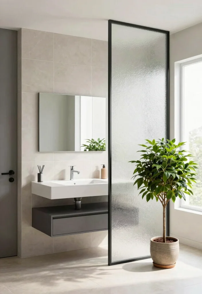 14 Open Vanity Bathroom Ideas For Airy Spaces - 11. Open Space Concepts with Dividers 1