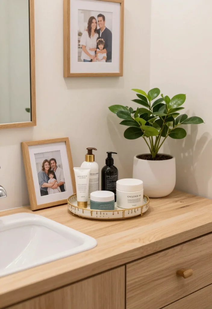 14 Open Vanity Bathroom Ideas For Airy Spaces - 14. Personal Touches in Decor 1