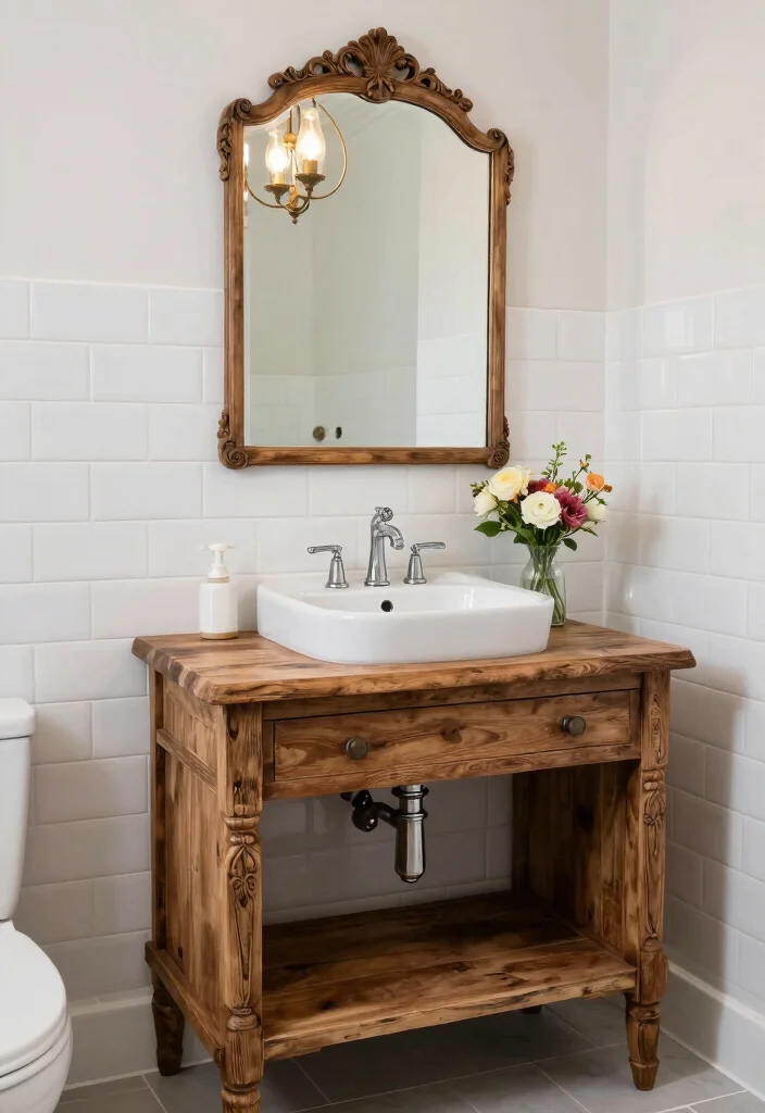 14 Open Vanity Bathroom Ideas For Airy Spaces - 4. Vintage-inspired Open Vanities 1