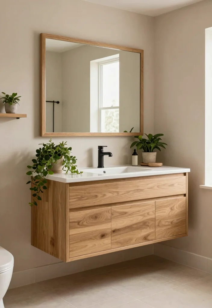 14 Open Vanity Bathroom Ideas For Airy Spaces - 6. Natural Wood Accents for Warmth 1