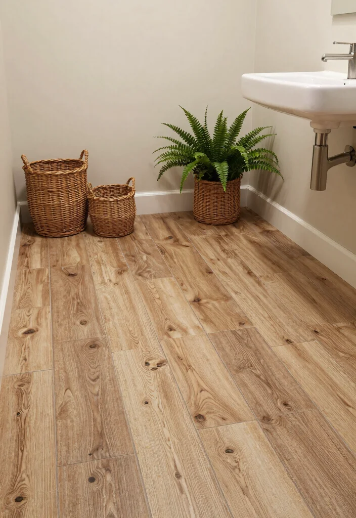 14 Peel And Stick Floor Tile Bathroom Ideas For Easy Makeovers - 3. Rustic Wood-Look Tiles 1