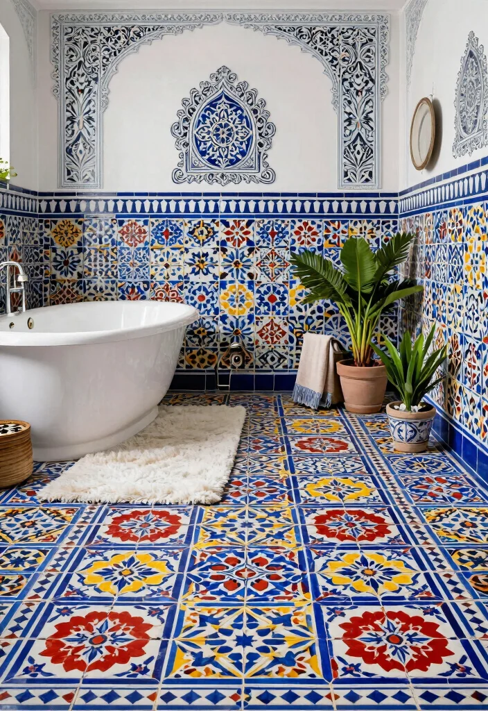 14 Peel And Stick Floor Tile Bathroom Ideas For Easy Makeovers - 4. Intricate Moroccan Tile Designs 1