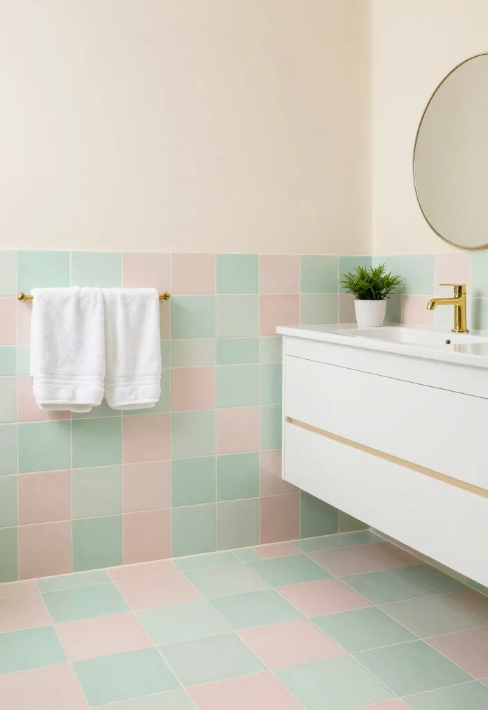 14 Peel And Stick Floor Tile Bathroom Ideas For Easy Makeovers - 5. Soft Pastel Palettes 1