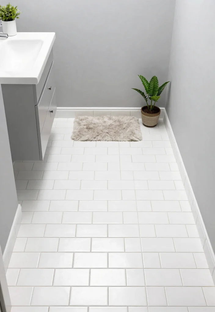 14 Peel And Stick Floor Tile Bathroom Ideas For Easy Makeovers - 6. Minimalist White Subway Tiles 1