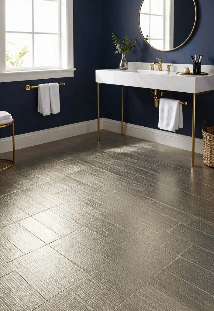 14 Peel And Stick Floor Tile Bathroom Ideas For Easy Makeovers - 8. Metallic Accents and Tiles 1