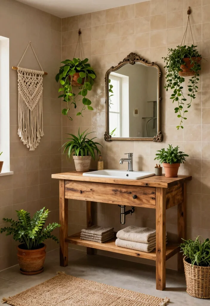 14 Tan Tile Bathroom Ideas With Warm Neutral Style - 1. Earthy Bohemian Retreat 1