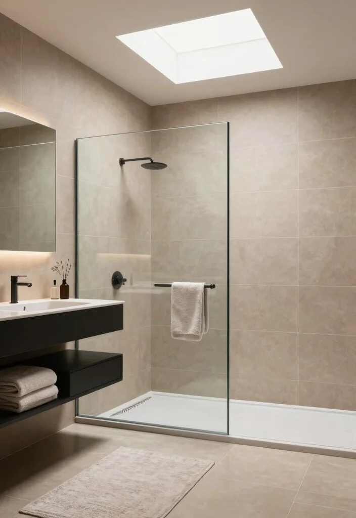 14 Tan Tile Bathroom Ideas With Warm Neutral Style - 2. Modern Minimalist Escape 1