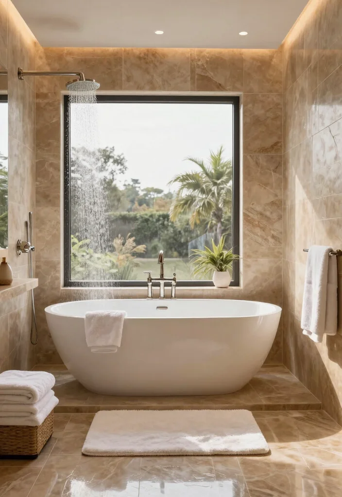 14 Tan Tile Bathroom Ideas With Warm Neutral Style - 4. Luxurious Spa Retreat 1