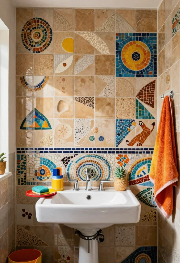 14 Tan Tile Bathroom Ideas With Warm Neutral Style - 5. Artistic Expressions With Tile 1