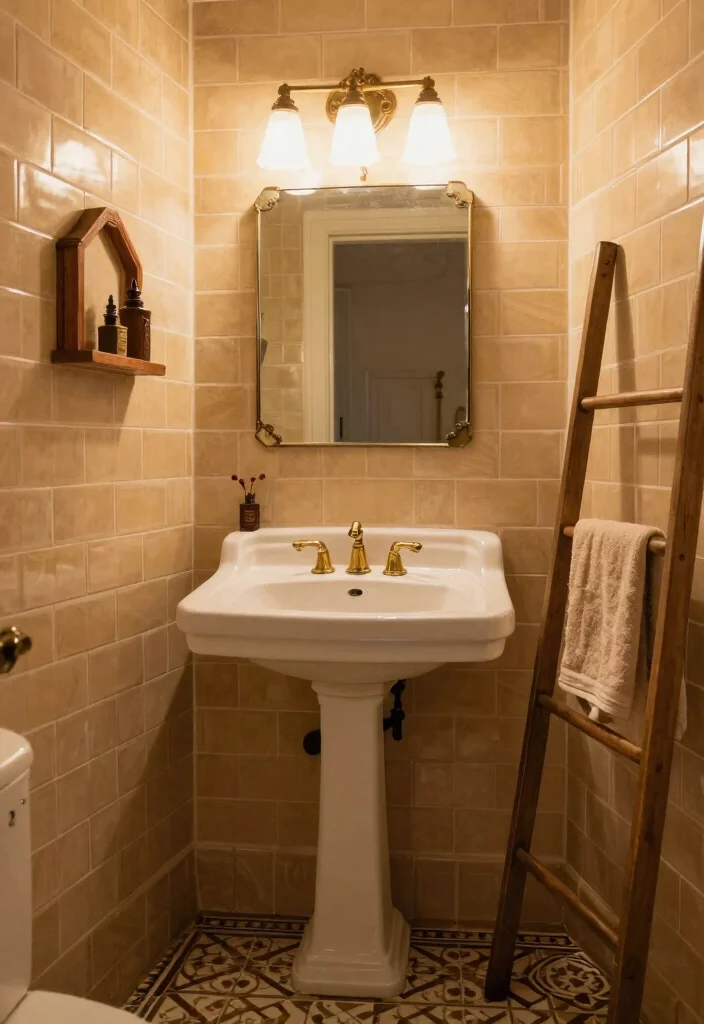 14 Tan Tile Bathroom Ideas With Warm Neutral Style - 6. Vintage Charm With Tan Tiles 1
