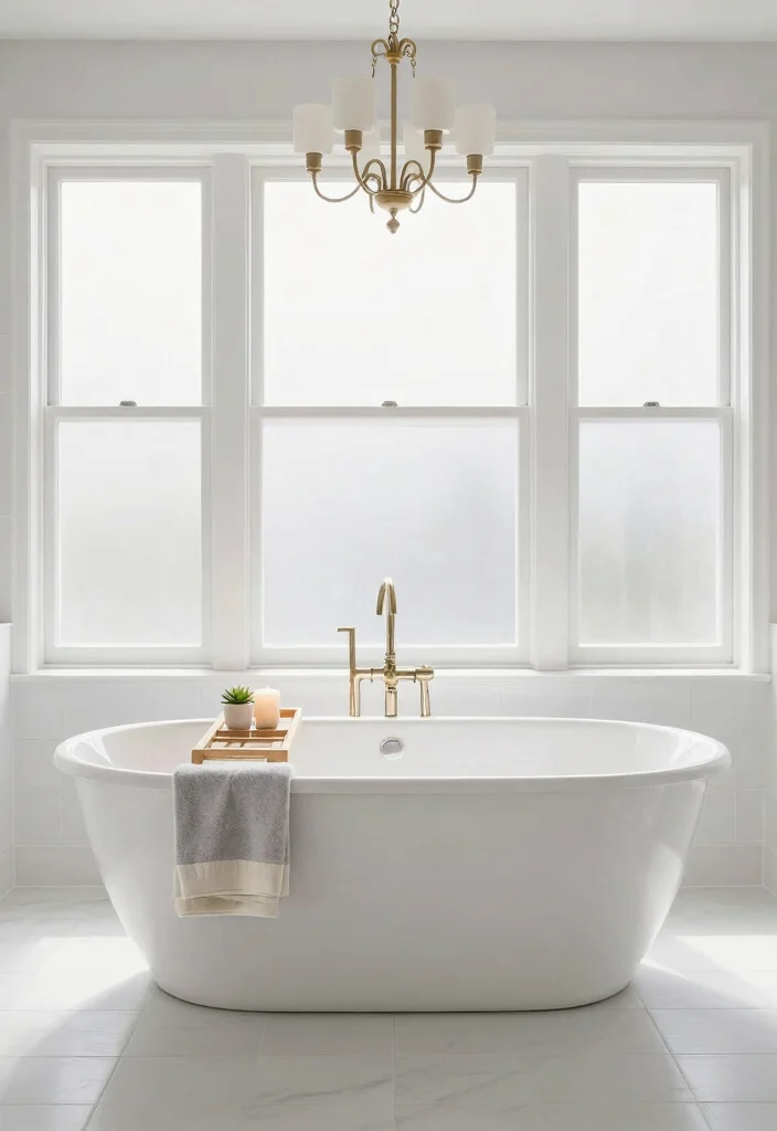 14 White Bathroom Decor Ideas For Clean Calm Vibes - 1. Freestanding Bathtub Elegance 1