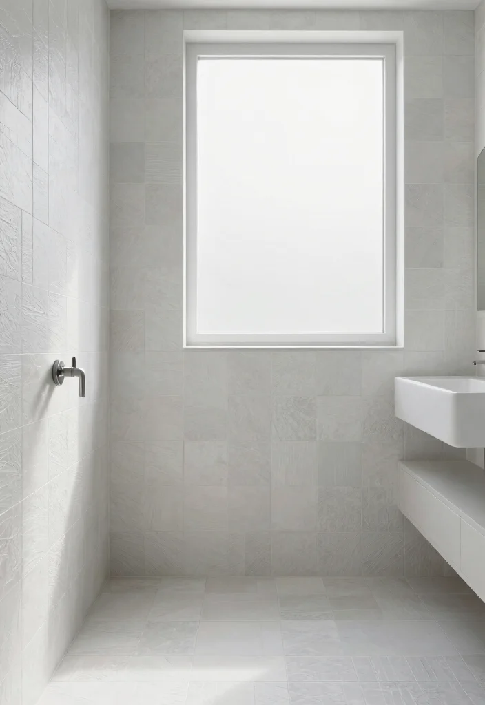 14 White Bathroom Decor Ideas For Clean Calm Vibes - 11. Textured White Tiles 1
