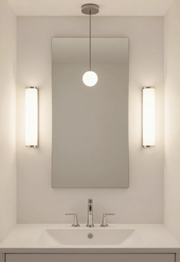 14 White Bathroom Decor Ideas For Clean Calm Vibes - 12. Minimalist Lighting Fixtures 1