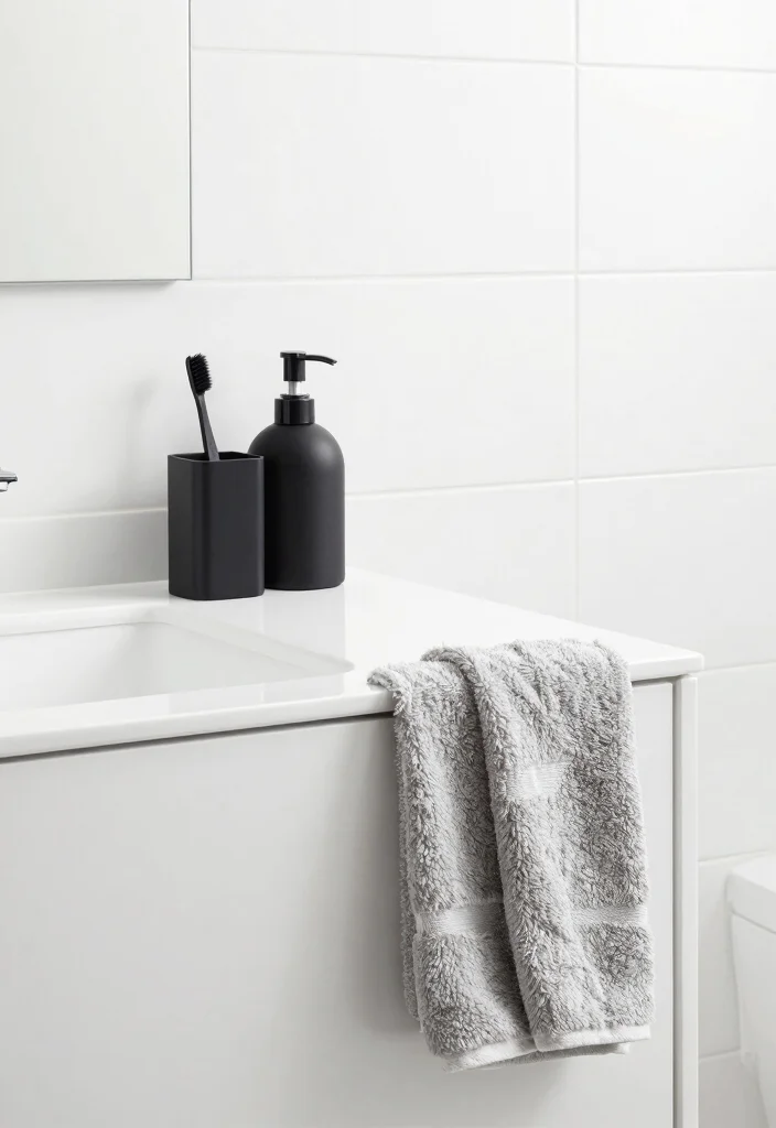 14 White Bathroom Decor Ideas For Clean Calm Vibes - 4. Monochrome Modern Accessories 1