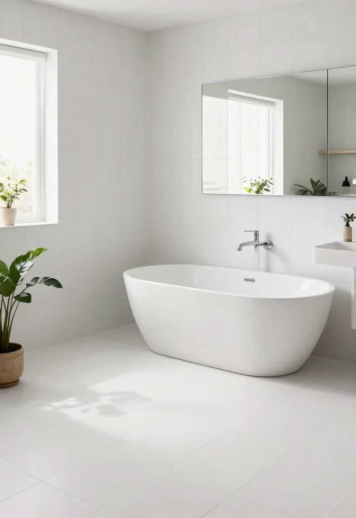 14 White Porcelain Tile Bathroom Ideas With Clean Finish - 1. Minimalist Chic with Large Format Tiles 1
