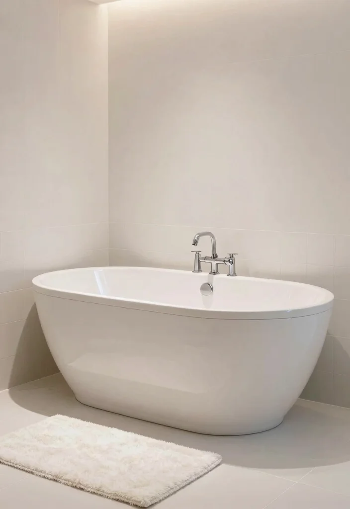 14 White Porcelain Tile Bathroom Ideas With Clean Finish - 12. Statement Bathtubs on Porcelain Tile Bases 1