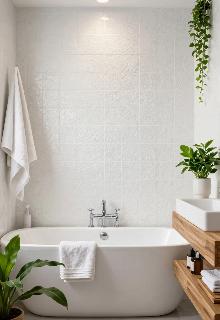 14 White Porcelain Tile Bathroom Ideas With Clean Finish - 2. Textured Tiles for a Unique Touch 1