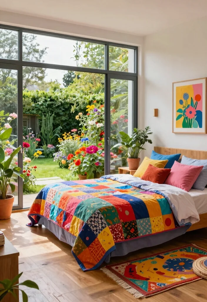 15 Bedroom With Glass Wall Ideas Open Airy Luxury - 11. Colorful Oasis 1