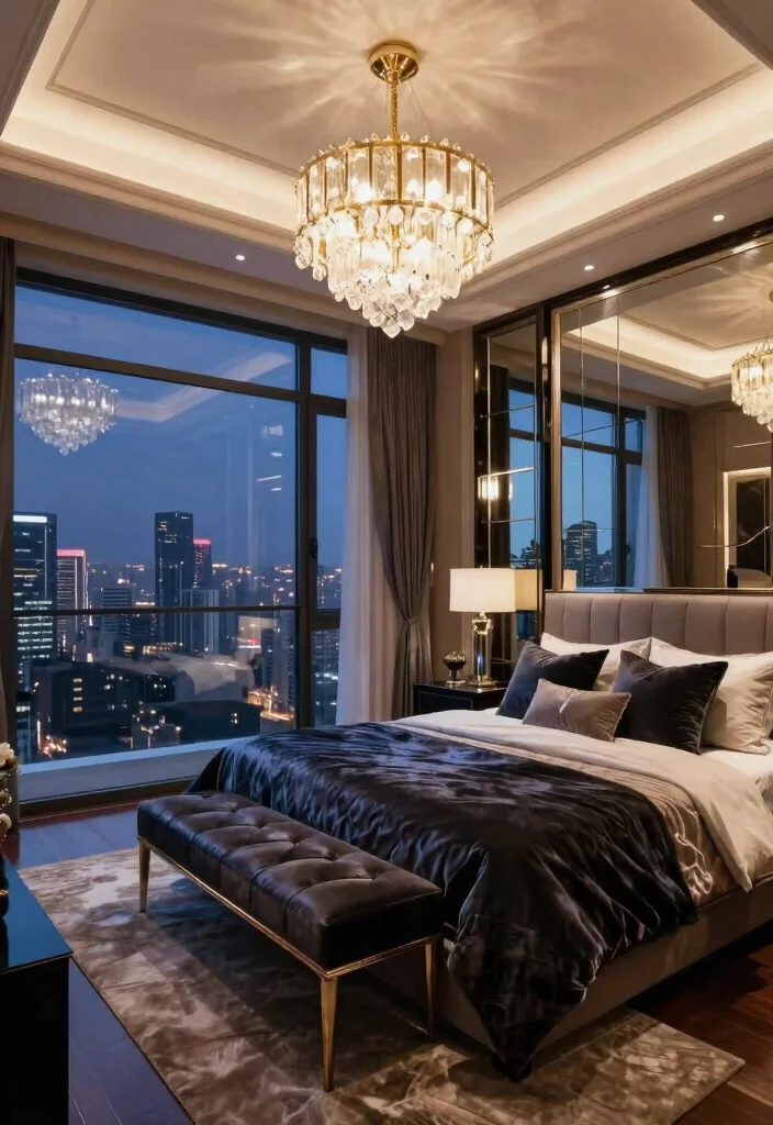 15 Bedroom With Glass Wall Ideas Open Airy Luxury - 9. Contemporary Glamour 1