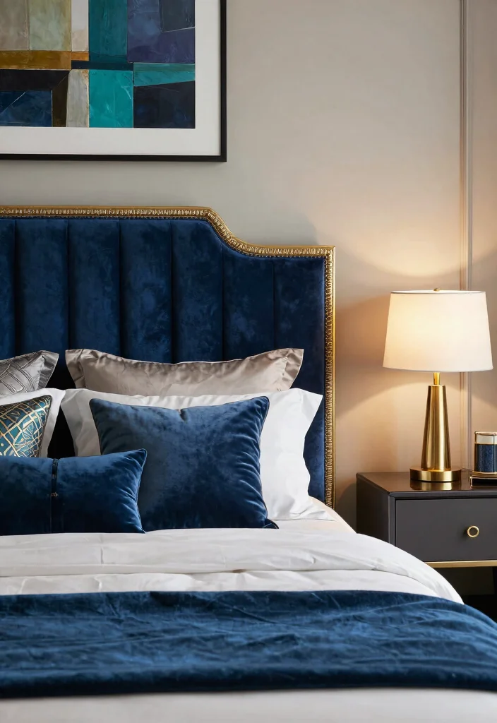 15 Blue Velvet Headboard Bedroom Ideas Luxe Statement Style - 1. Glamorous Jewel Tones 1
