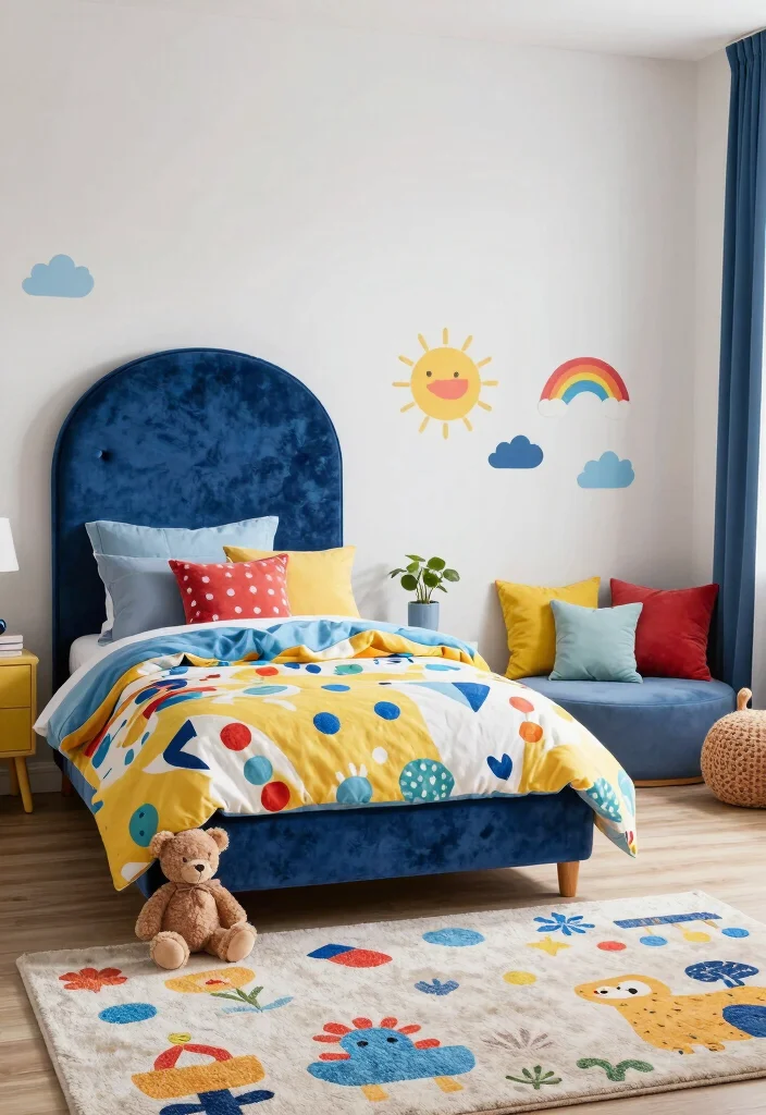 15 Blue Velvet Headboard Bedroom Ideas Luxe Statement Style - 11. Kids’ Room Charm 1