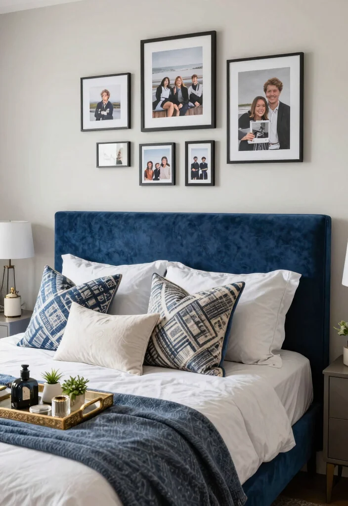 15 Blue Velvet Headboard Bedroom Ideas Luxe Statement Style - 15. Personal Touches 1