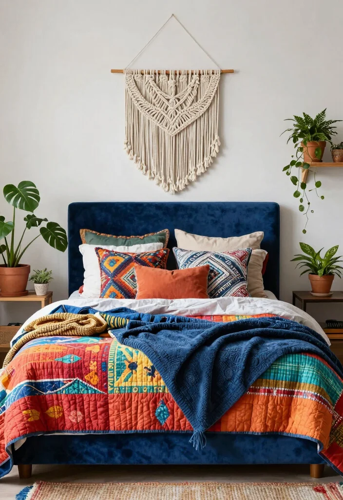 15 Blue Velvet Headboard Bedroom Ideas Luxe Statement Style - 4. Bohemian Bliss 1