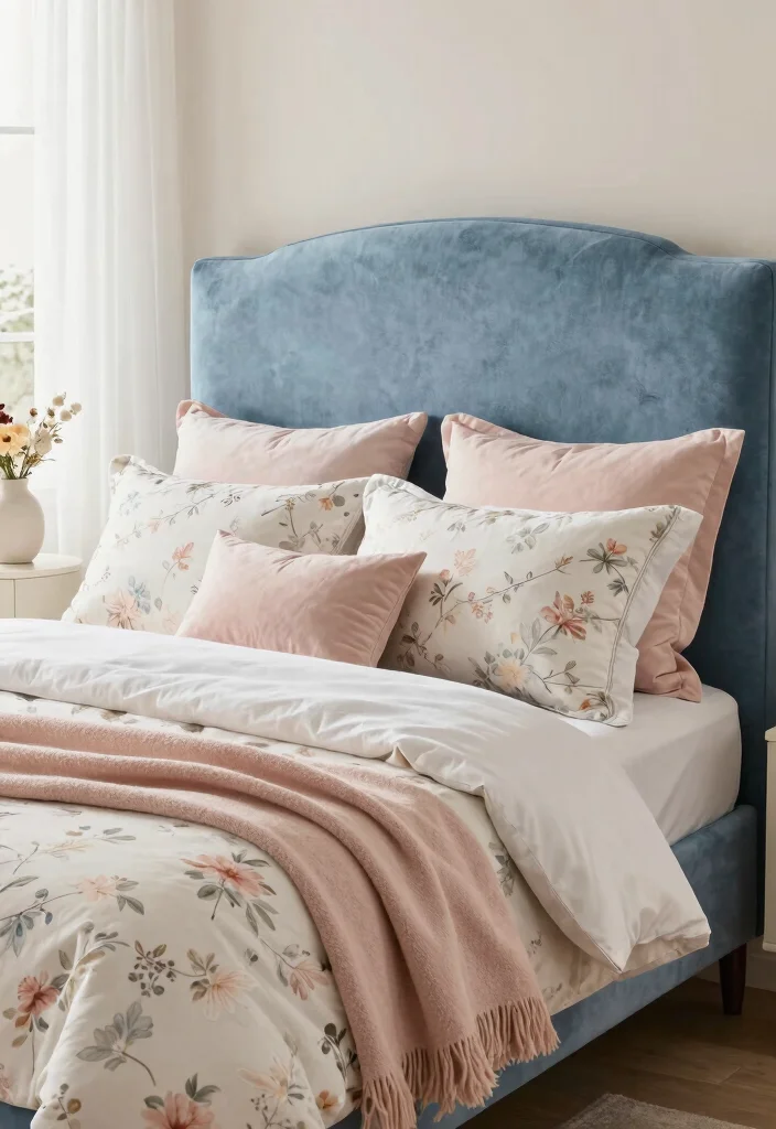 15 Blue Velvet Headboard Bedroom Ideas Luxe Statement Style - 9. Soft And Feminine 1