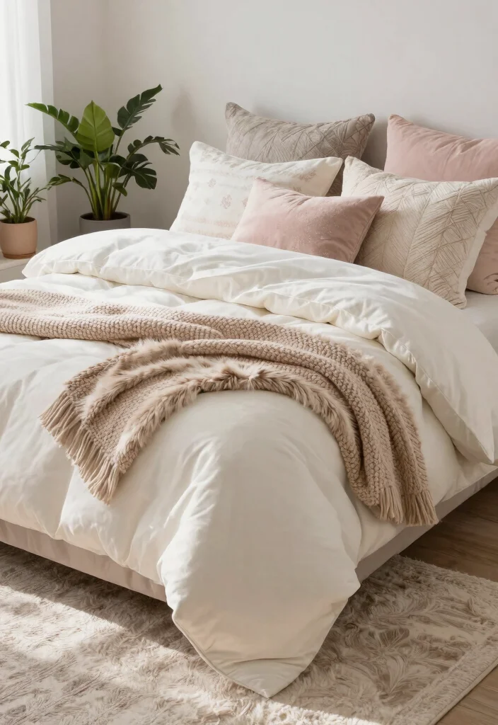 15 Girly Bedroom Ideas for Women: Embrace Your Feminine Cozy Vibe - 2. Plush Bedding and Textures 1