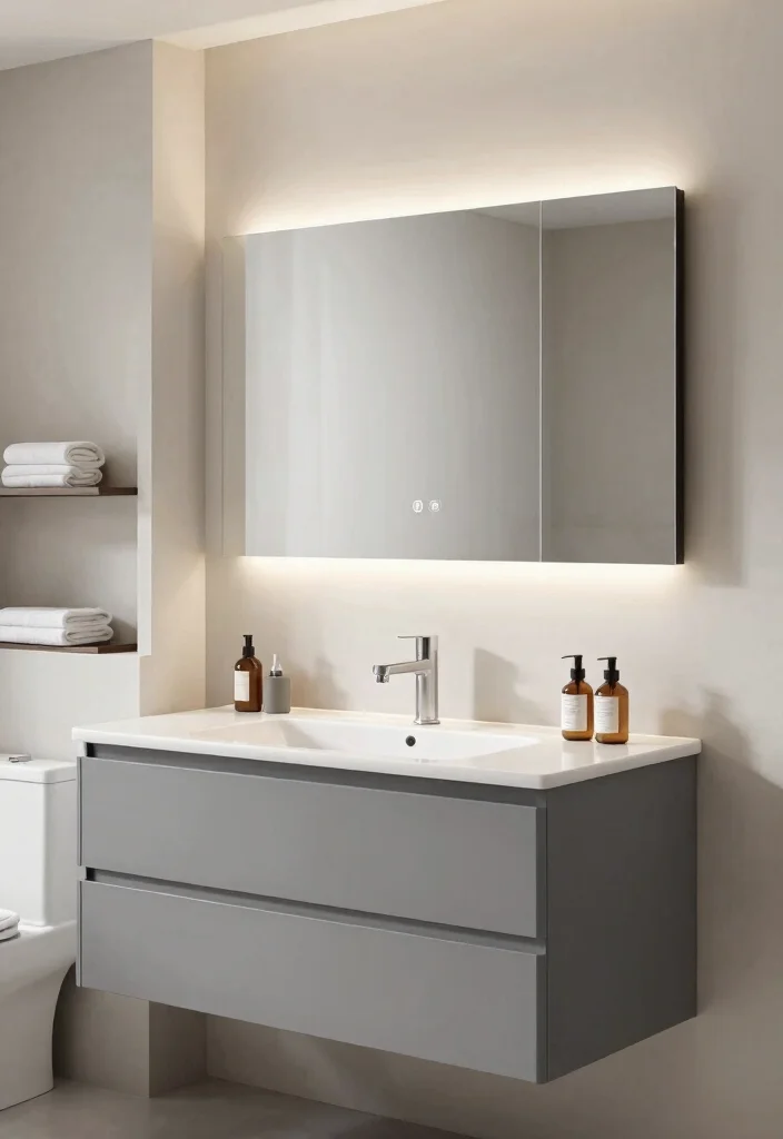 15 Gray Vanity Bathroom Ideas With Cool Neutral Style - 1. Modern Chic with Sleek Lines 1