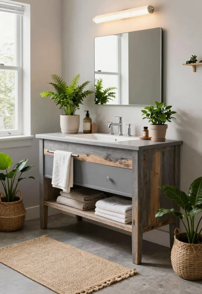 15 Gray Vanity Bathroom Ideas With Cool Neutral Style - 10. Eco-Friendly Elements 1