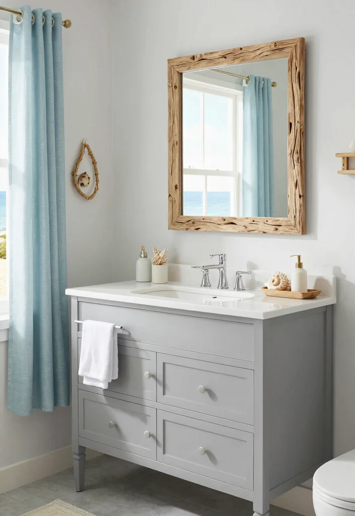15 Gray Vanity Bathroom Ideas With Cool Neutral Style - 12. Coastal Vibes 1