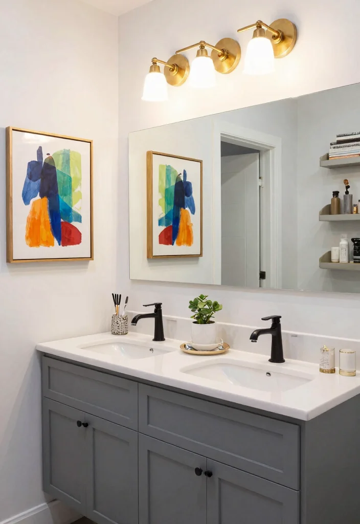 15 Gray Vanity Bathroom Ideas With Cool Neutral Style - 14. Artistic Flair 1