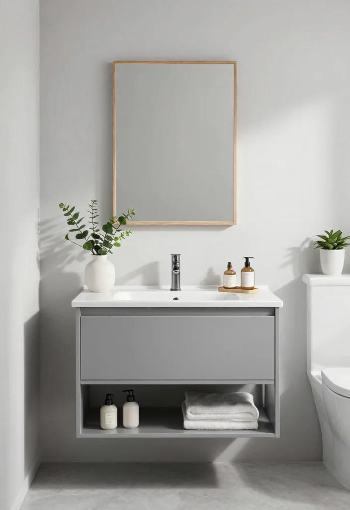15 Gray Vanity Bathroom Ideas With Cool Neutral Style - 4. Scandinavian Simplicity 1