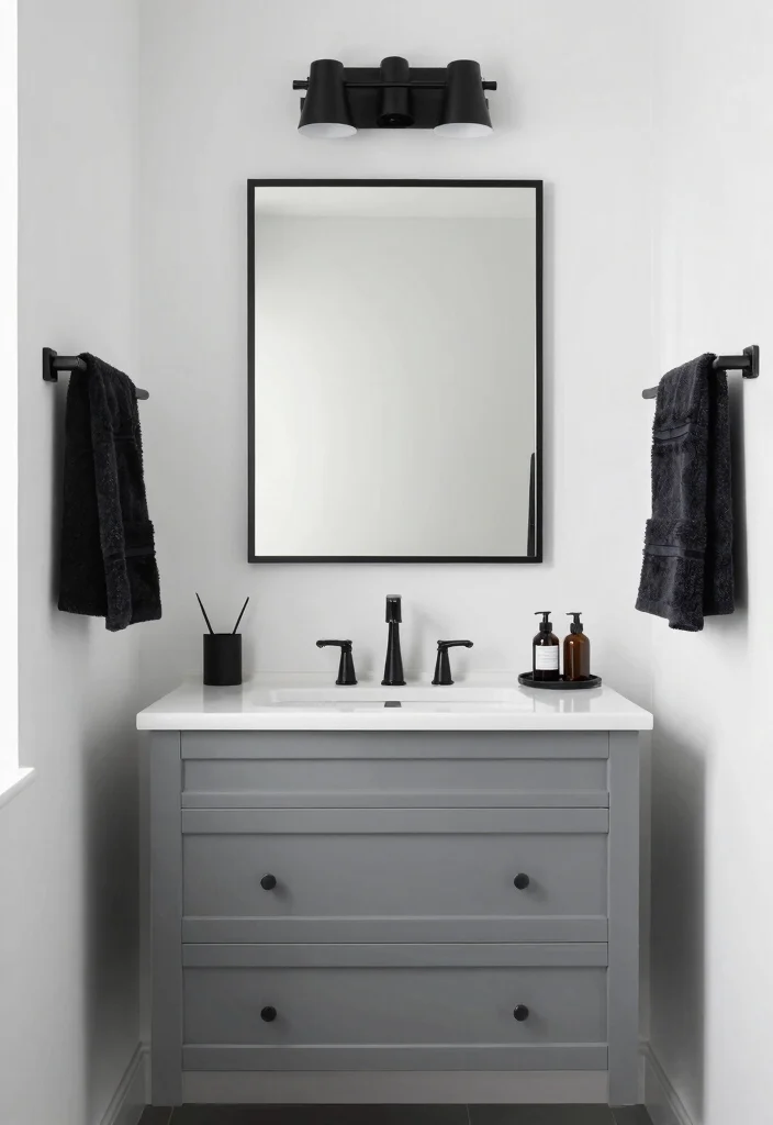 15 Gray Vanity Bathroom Ideas With Cool Neutral Style - 7. Elegant Monochrome 1