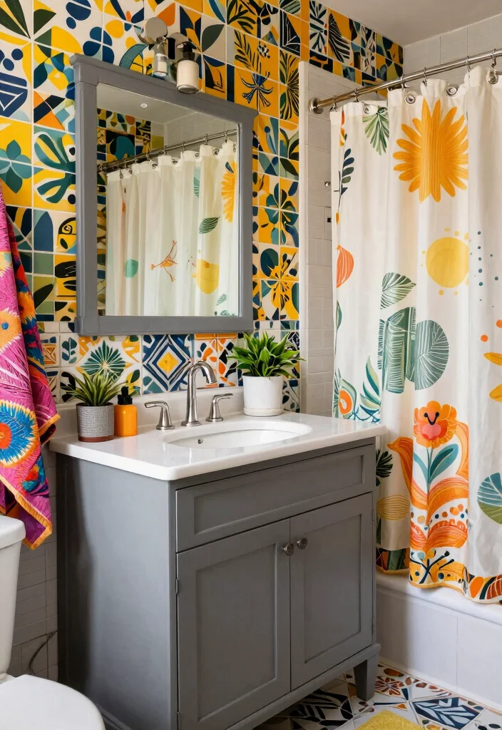 15 Gray Vanity Bathroom Ideas With Cool Neutral Style - 8. Playful Patterns 1