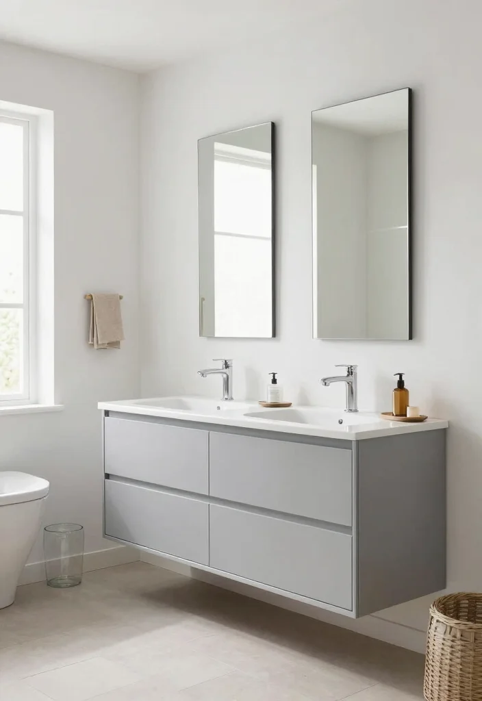 15 Gray Vanity Bathroom Ideas With Cool Neutral Style - 9. Light and Airy 1