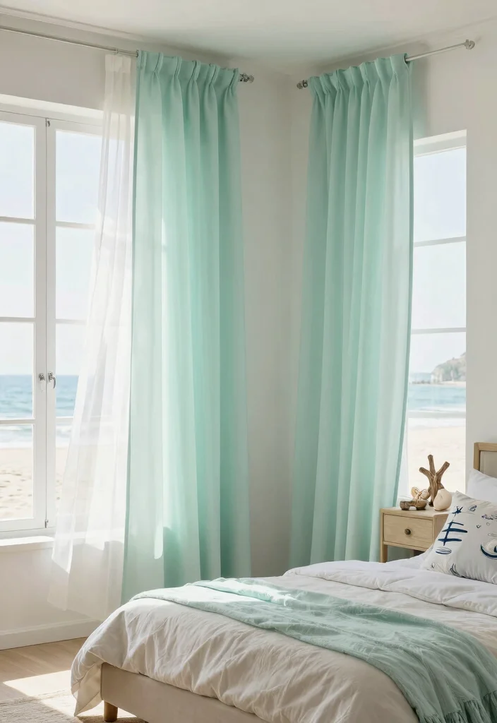 15 Green Curtains Bedroom Ideas for a Calm Natural Touch - 10. Coastal Inspirations 1