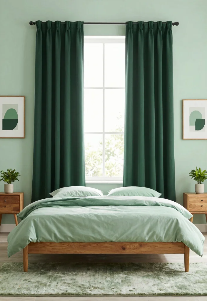15 Green Curtains Bedroom Ideas for a Calm Natural Touch - 3. Monochromatic Magic 1