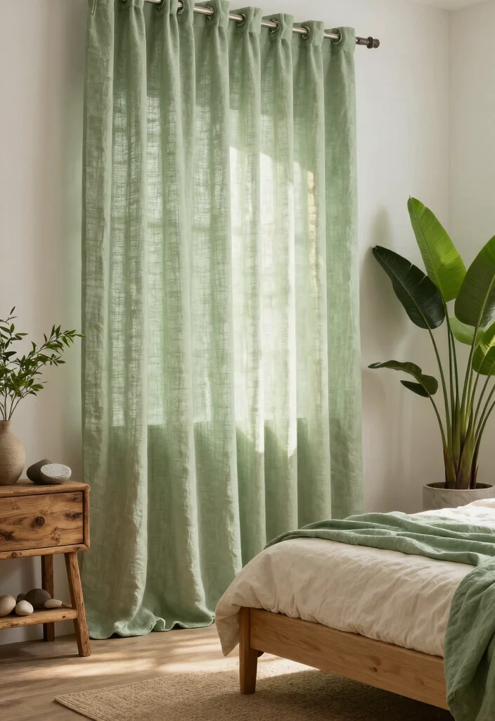15 Green Curtains Bedroom Ideas for a Calm Natural Touch - 4. Eco-Friendly Fabrics 1