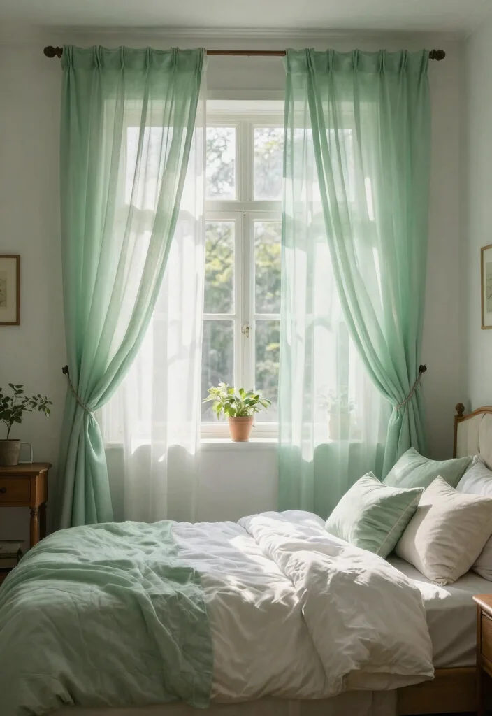 15 Green Curtains Bedroom Ideas for a Calm Natural Touch - 5. Sheer Delight 1