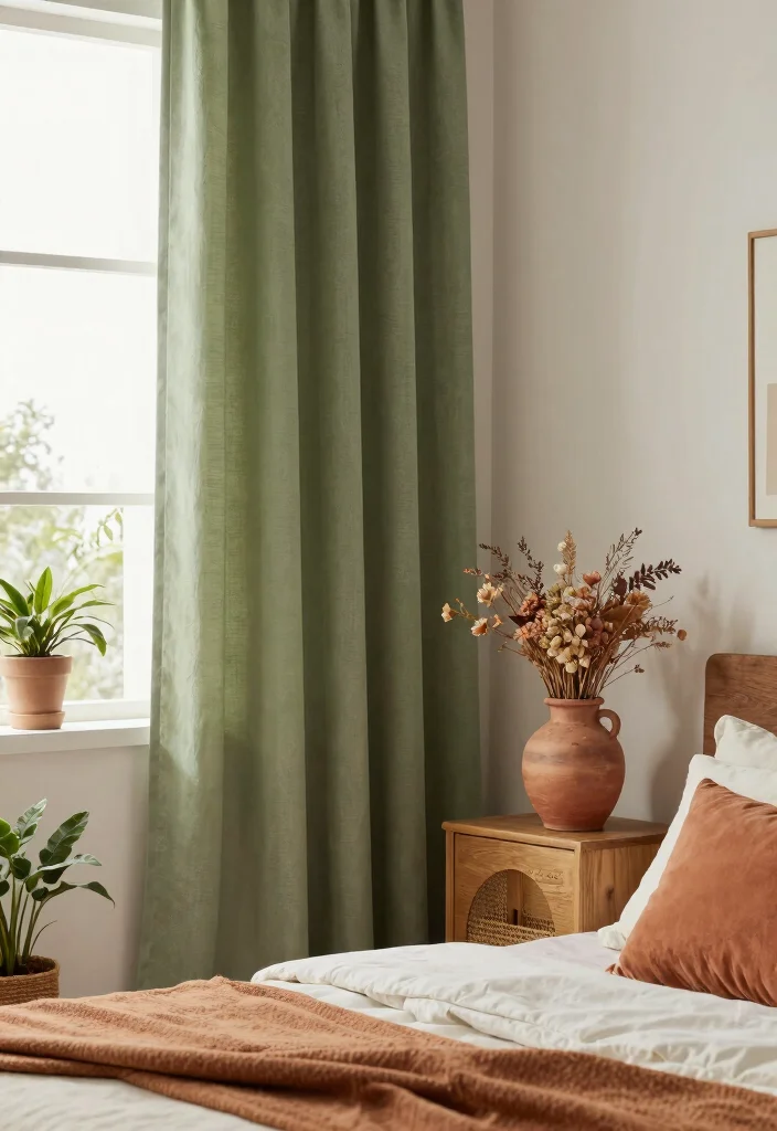 15 Green Curtains Bedroom Ideas for a Calm Natural Touch - 8. Nature-Inspired Colors 1